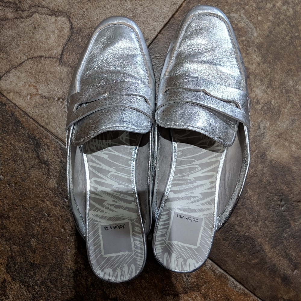Dolce Vita Silver Slides 7.5